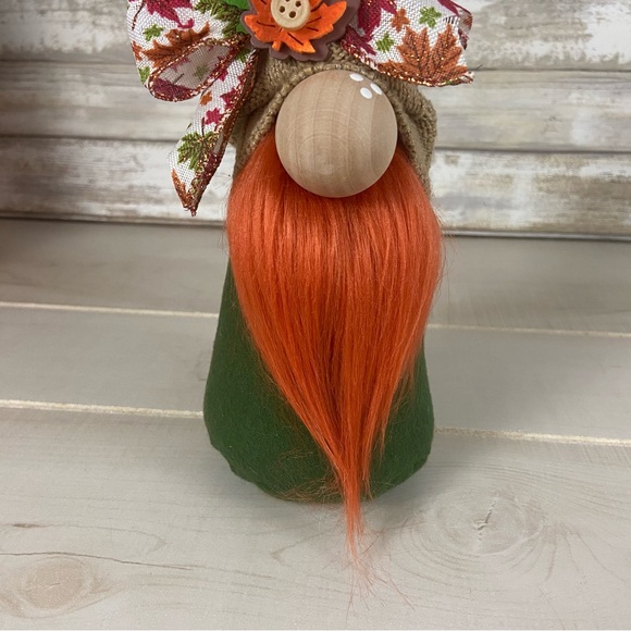 Green Orange Gnome Fall Autumn Leaf Farmhouse Home Decor Brown Sweater Hat - Picture 4 of 9